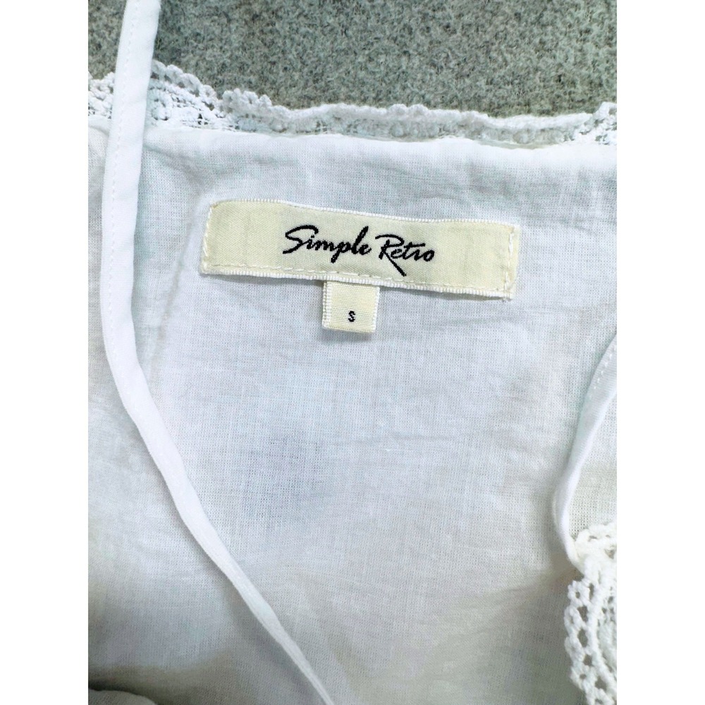 Simple Retro White Embroidered Midi Dress S Cottagecore Coastal Summer Flowy - Picture 10 of 11